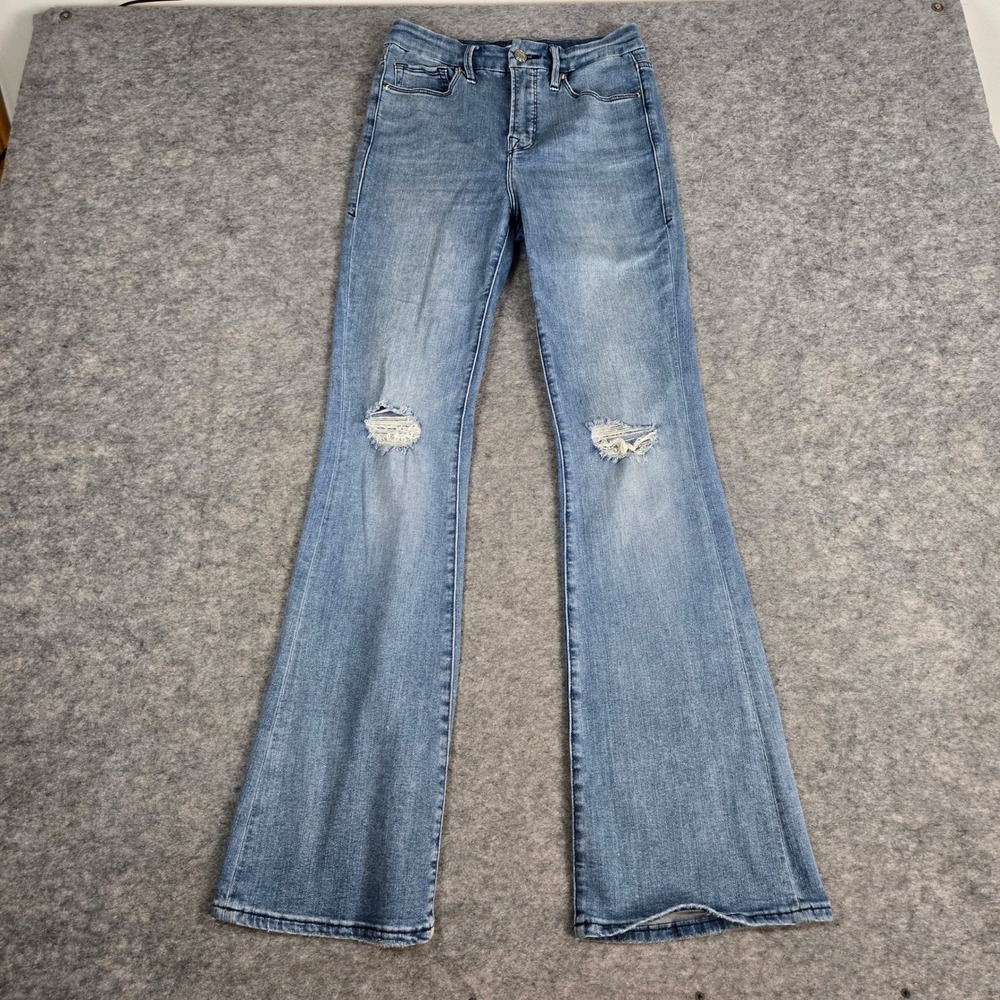 Good American Womens Blue Good Flare Distressed Denim Jeans 4/27